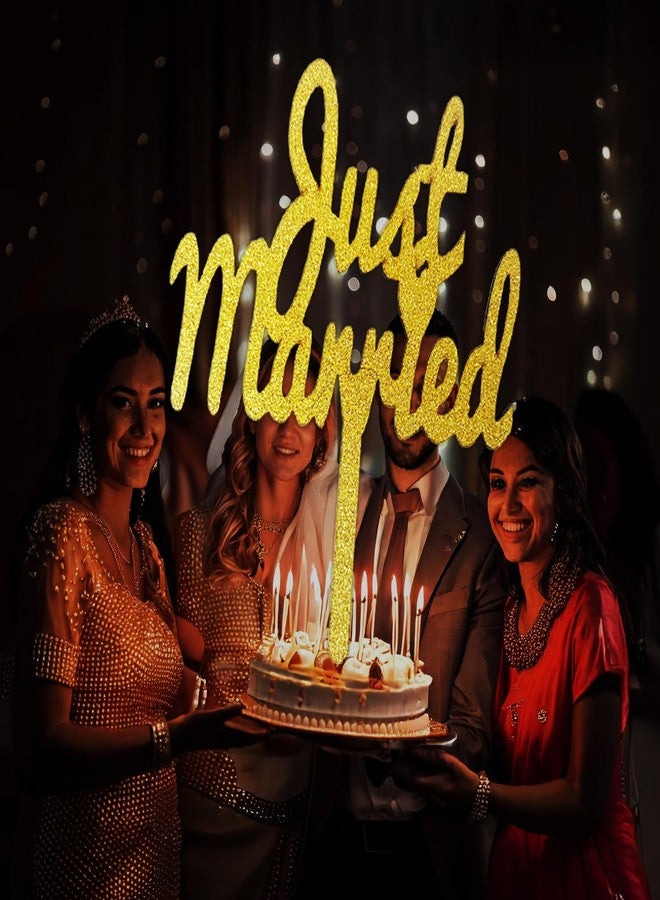 Pop Colours Just Married Wooden Topper | Gold Colour | Wedding Cake Topper | Cup Cake/Birthday Cake | 13 Cm - Image 3